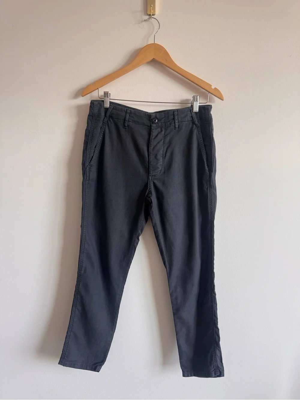 THE GREAT. | Women’s Charcoal Button Fly Tapered Cotton Linen Blend Pants US 26